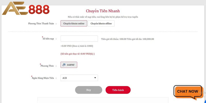 Quy trình nạp tiền nhanh chóng